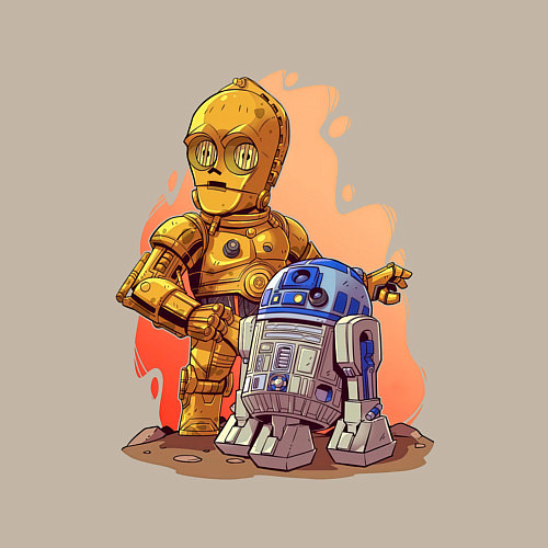 Мужской свитшот Звёздные войны: c3p0 и r2d2 - арт / Миндальный – фото 3