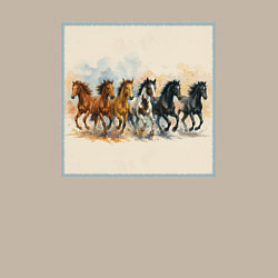 Свитшот хлопковый мужской Косяк коней Акварель, цвет: миндальный — фото 2