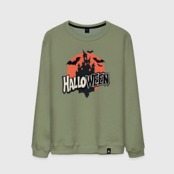 Мужской свитшот Логотип halloween с замком и летучими мышами
