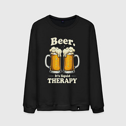 Свитшот хлопковый мужской Beer its liquid therapy, цвет: черный