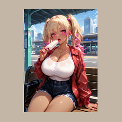 Свитшот хлопковый мужской Гяру эротично кушает мороженное, цвет: миндальный — фото 2