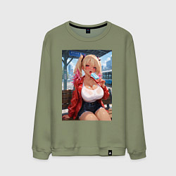 Свитшот хлопковый мужской Sexy гяру с мороженным - аниме, цвет: авокадо