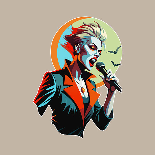 Мужской свитшот Певица рок вампир с микрофоном / Миндальный – фото 3