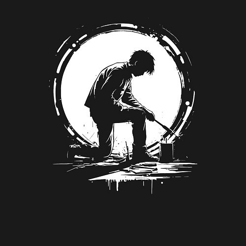 Мужской свитшот Такаси Мураками рисует белой краской / Черный – фото 3