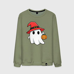 Свитшот хлопковый мужской Призрак в красной шляпе, цвет: авокадо