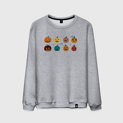 Свитшот хлопковый мужской Разноцветные тыквы Джека на Хэллоуин, цвет: меланж