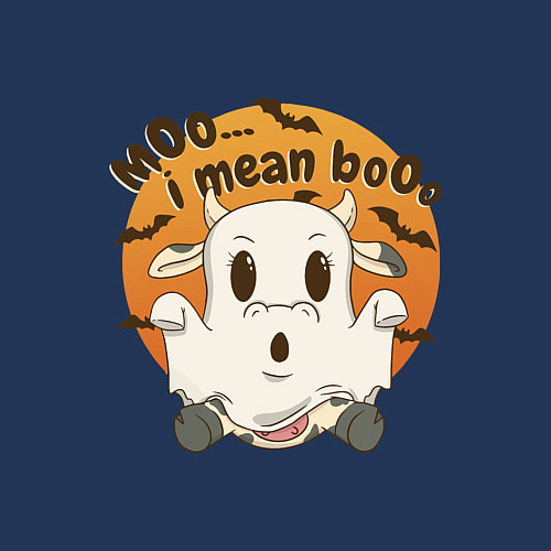 Мужской свитшот Корова привидение: moo-boo - буу-муу / Тёмно-синий – фото 3