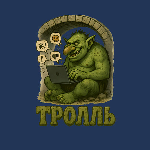 Мужской свитшот Тролль за ноутбуком / Тёмно-синий – фото 3