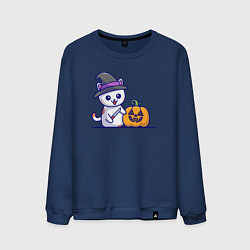 Свитшот хлопковый мужской Cat pumpkin, цвет: тёмно-синий