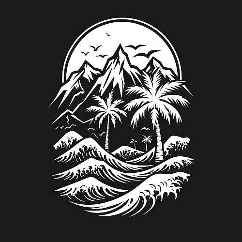 Мужской свитшот Тропический закат: горы, пальмы и море / Черный – фото 3