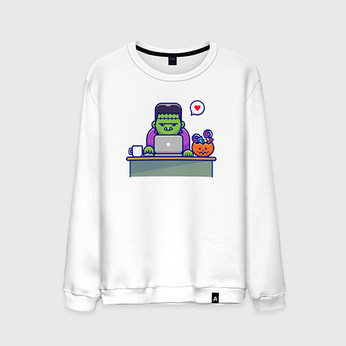 Мужской свитшот Франкенштейн за столом / Белый – фото 1