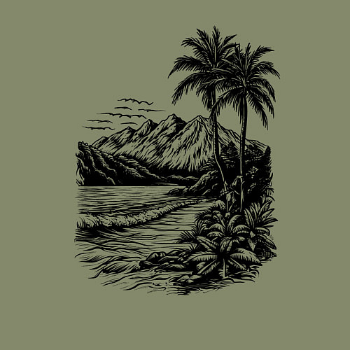 Мужской свитшот Тропический берег: горы, пальмы и море / Авокадо – фото 3