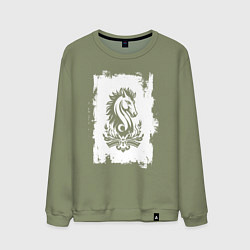 Свитшот хлопковый мужской Белый жеребец, цвет: авокадо