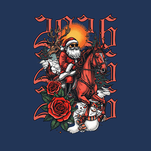 Мужской свитшот Дед Мороз на красном коне 2026 / Тёмно-синий – фото 3