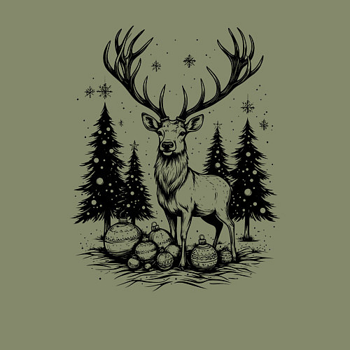 Мужской свитшот Олень в новогоднем лесу / Авокадо – фото 3