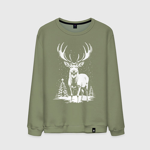 Мужской свитшот Зимний олень / Авокадо – фото 1