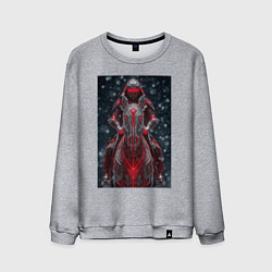 Свитшот хлопковый мужской Зимний киберпанк: красный конь и рыцарь, цвет: меланж