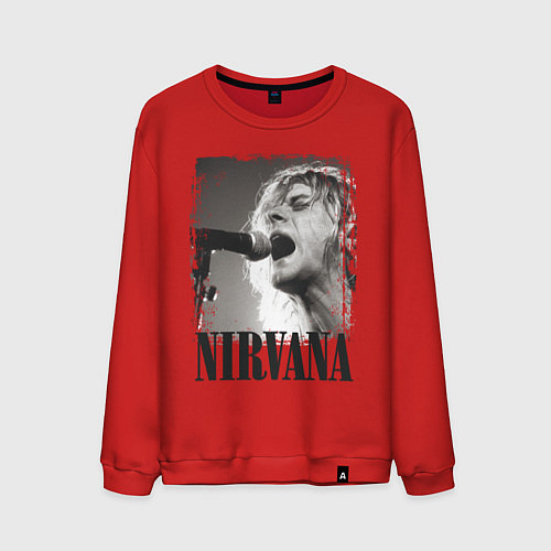 Мужской свитшот Кобейн поет / Красный – фото 1
