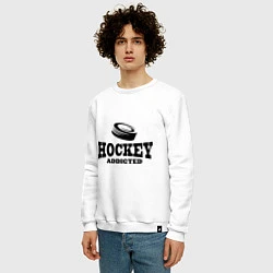 Свитшот хлопковый мужской Hockey addicted, цвет: белый — фото 2