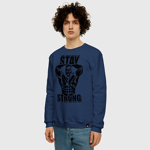 Мужской свитшот Stay strong / Тёмно-синий – фото 3