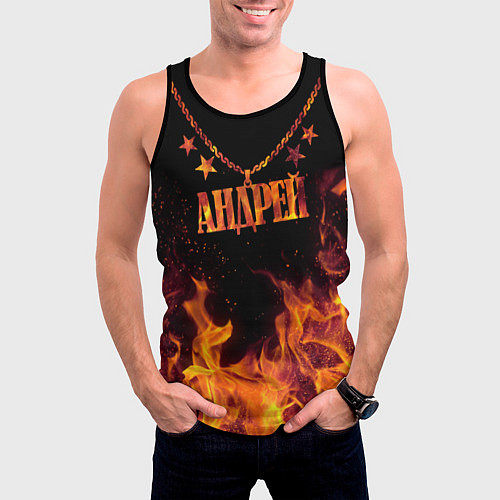 Мужская майка без рукавов Андрей - кулон на цепи в огне / 3D-Черный – фото 3