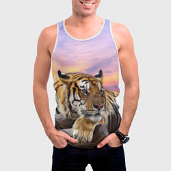 Майка-безрукавка мужская Тигр на закате, цвет: 3D-белый — фото 2