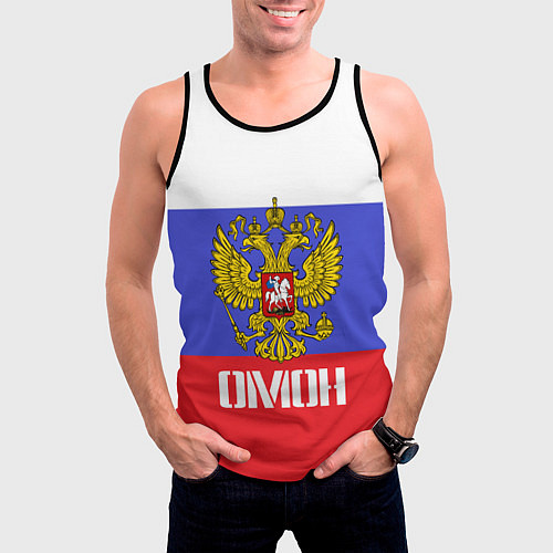 Мужская майка без рукавов ОМОН, флаг и герб России / 3D-Черный – фото 3
