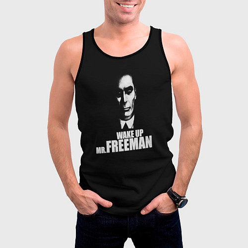 Мужская майка без рукавов Wake up Mr. Freeman / 3D-Черный – фото 3