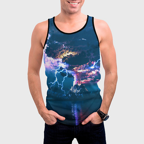 Мужская майка без рукавов Извержение вулкана / 3D-Черный – фото 3