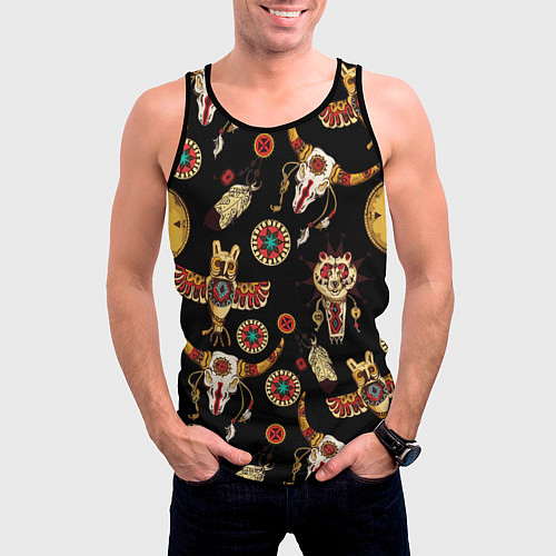 Мужская майка без рукавов Индейские культовые символы / 3D-Черный – фото 3