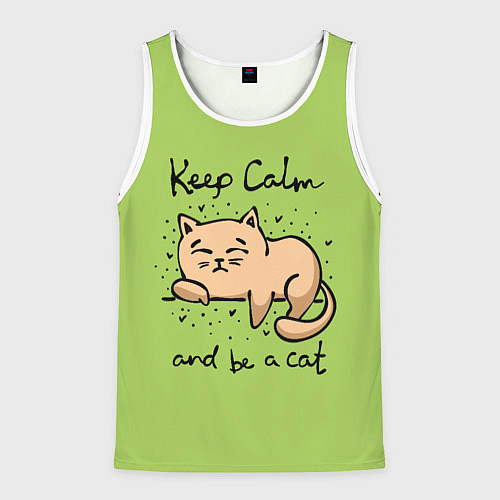 Мужская майка без рукавов Keep Calm and be a cat / 3D-Белый – фото 1