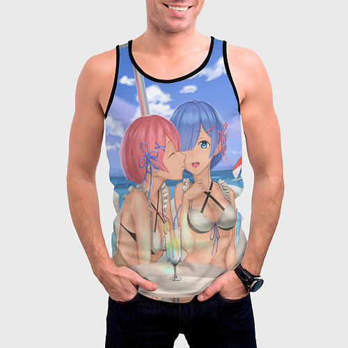 Мужская майка без рукавов Жизнь в другом мире с нуля / 3D-Черный – фото 3