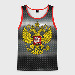 Майка-безрукавка мужская Герб России на металлическом фоне, цвет: 3D-красный