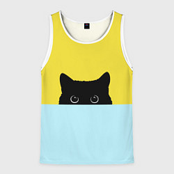 Майка-безрукавка мужская Черный котик, цвет: 3D-белый