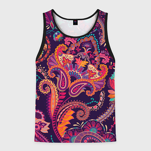 Мужская майка без рукавов Орнамент пейсли - розовый / 3D-Черный – фото 1