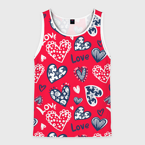 Мужская майка без рукавов Сердечки - паттерн / 3D-Белый – фото 1