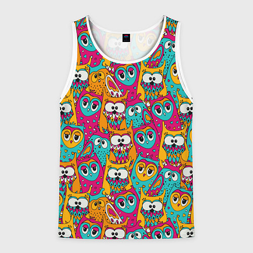Мужская майка без рукавов Совы разноцветные / 3D-Белый – фото 1