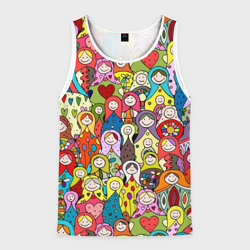 Мужская майка без рукавов Весёлые матрешки / 3D-Белый – фото 1