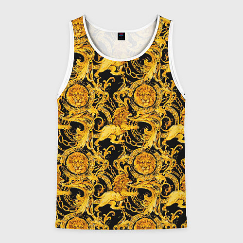 Мужская майка без рукавов Львы золотые узоры / 3D-Белый – фото 1