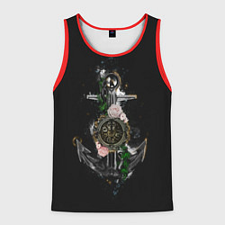 Мужская майка без рукавов Якорь с компасом и цветами