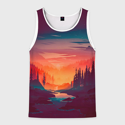 Мужская майка без рукавов Minimal forest sunset / 3D-Белый – фото 1