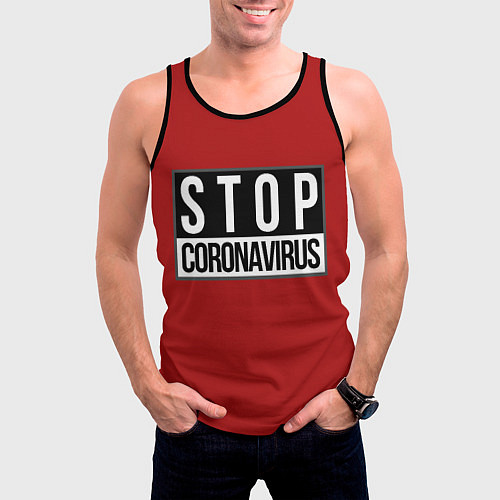 Мужская майка без рукавов Stop Coronavirus / 3D-Черный – фото 3