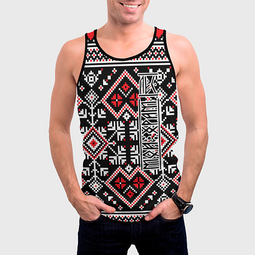 Мужская майка без рукавов Лес мой храм / 3D-Черный – фото 3