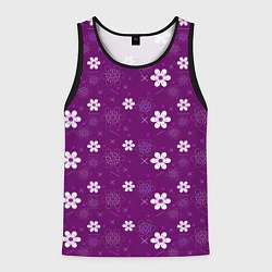 Майка-безрукавка мужская Узор цветы на фиолетовом фоне, цвет: 3D-черный