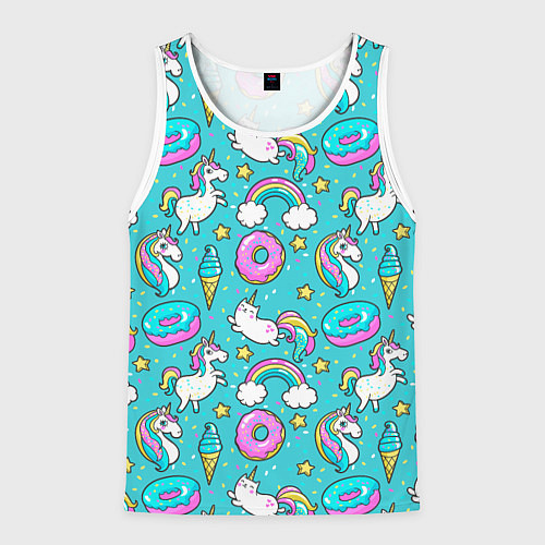 Мужская майка без рукавов Turquoise unicorn / 3D-Белый – фото 1