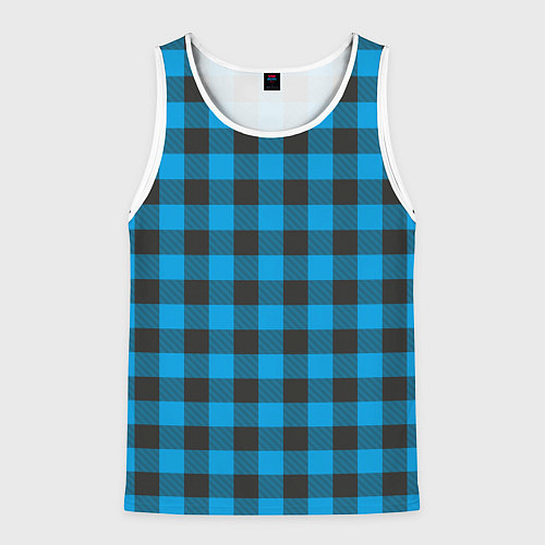 Мужская майка без рукавов Голубая клетка / 3D-Белый – фото 1