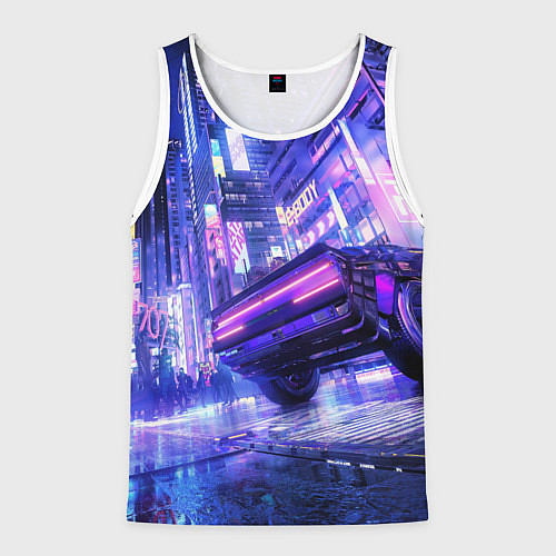 Мужская майка без рукавов Cyberpunk city / 3D-Белый – фото 1