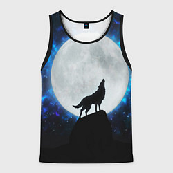 Майка-безрукавка мужская Волк воющий на луну, цвет: 3D-черный