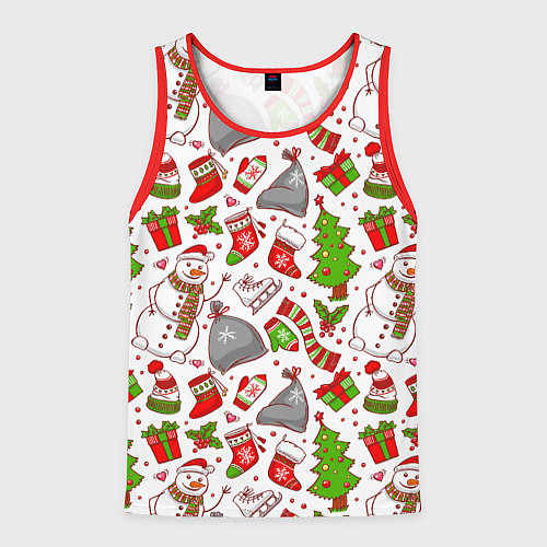 Мужская майка без рукавов Новогодний фон / 3D-Красный – фото 1
