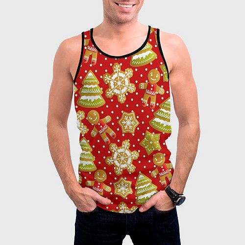 Мужская майка без рукавов С Новым Годом! / 3D-Черный – фото 3